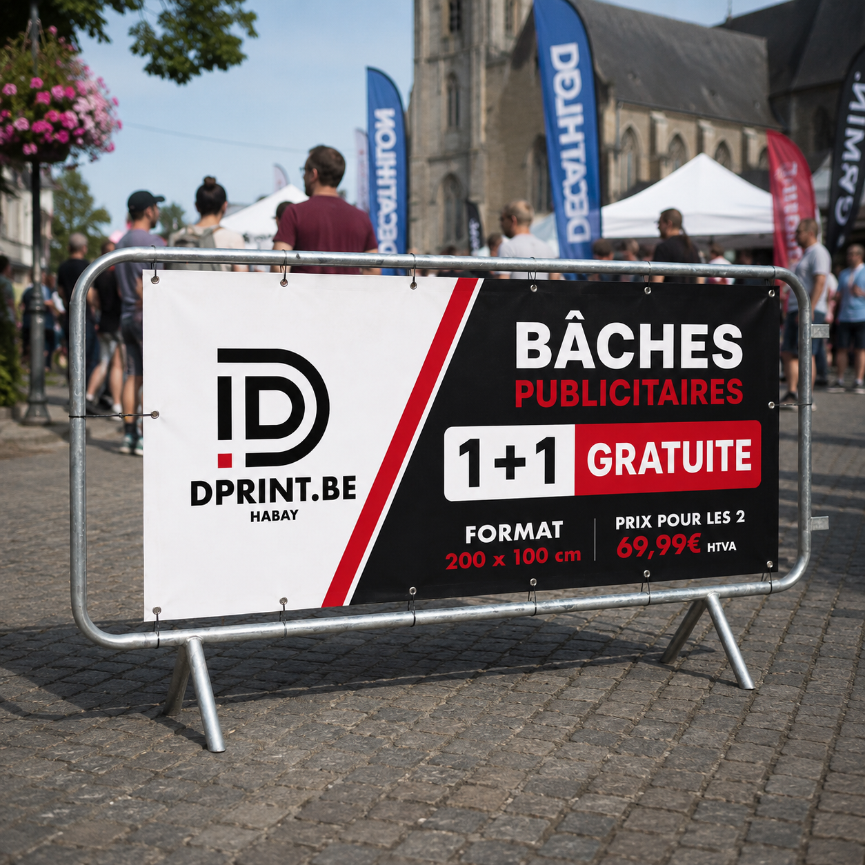 Bâche publicitaire dprint.be, en pratique